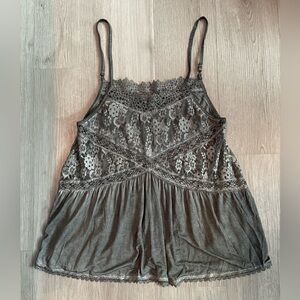 NWOT POL Gray Boho Lace Cami Top Adjustable Straps Size Medium